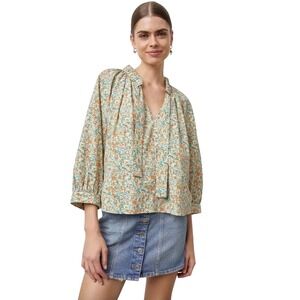 RAILS Amal Cassia Floral Blouse Orange Peasant XS Small Boho Cottage $188